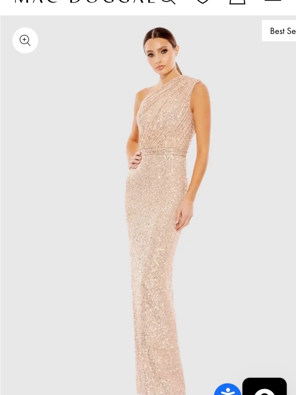 Mac Duggal Blush Sequin One-Shoulder Evening Gown